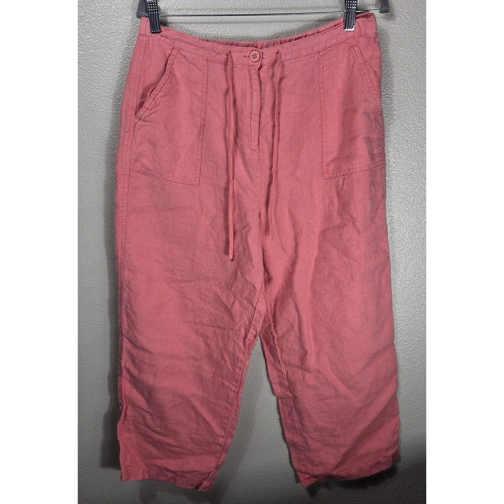 Talbots Fresh Linen Irish Linen Crop Pants Pink Drawstring Wide Leg‎ Size 12